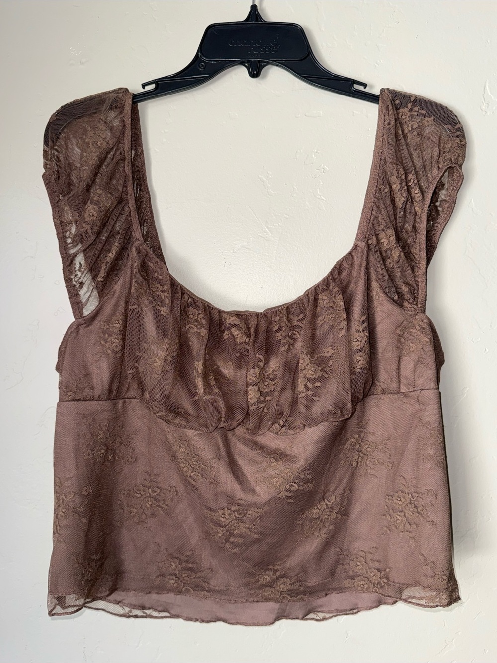 Brown Lace Scoop Neck Crop Top-Full Tilt